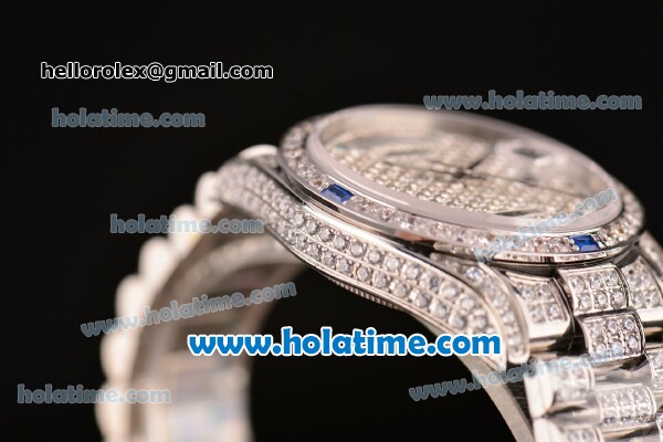 Rolex Day Date Automatic Movement Full Steel with Full Diamond and Blue Diamond Markers - Click Image to Close